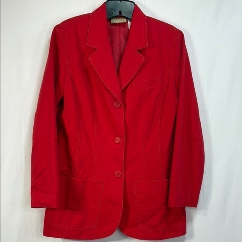 💎 Liz Claiborne Lizwear Red Blazer with Notched Lapels and Structured Design